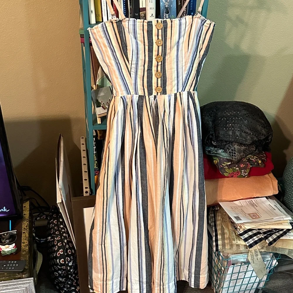 Free People Lila Striped Smocked Pleated Midi Dress - Picture 4 of 12
